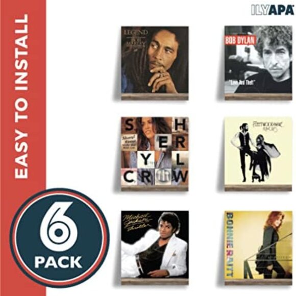 Wood Vinyl Record Floating Shelf Wall Mount 6 Pack Barnwood Record Album Holder - Picture 6 of 9